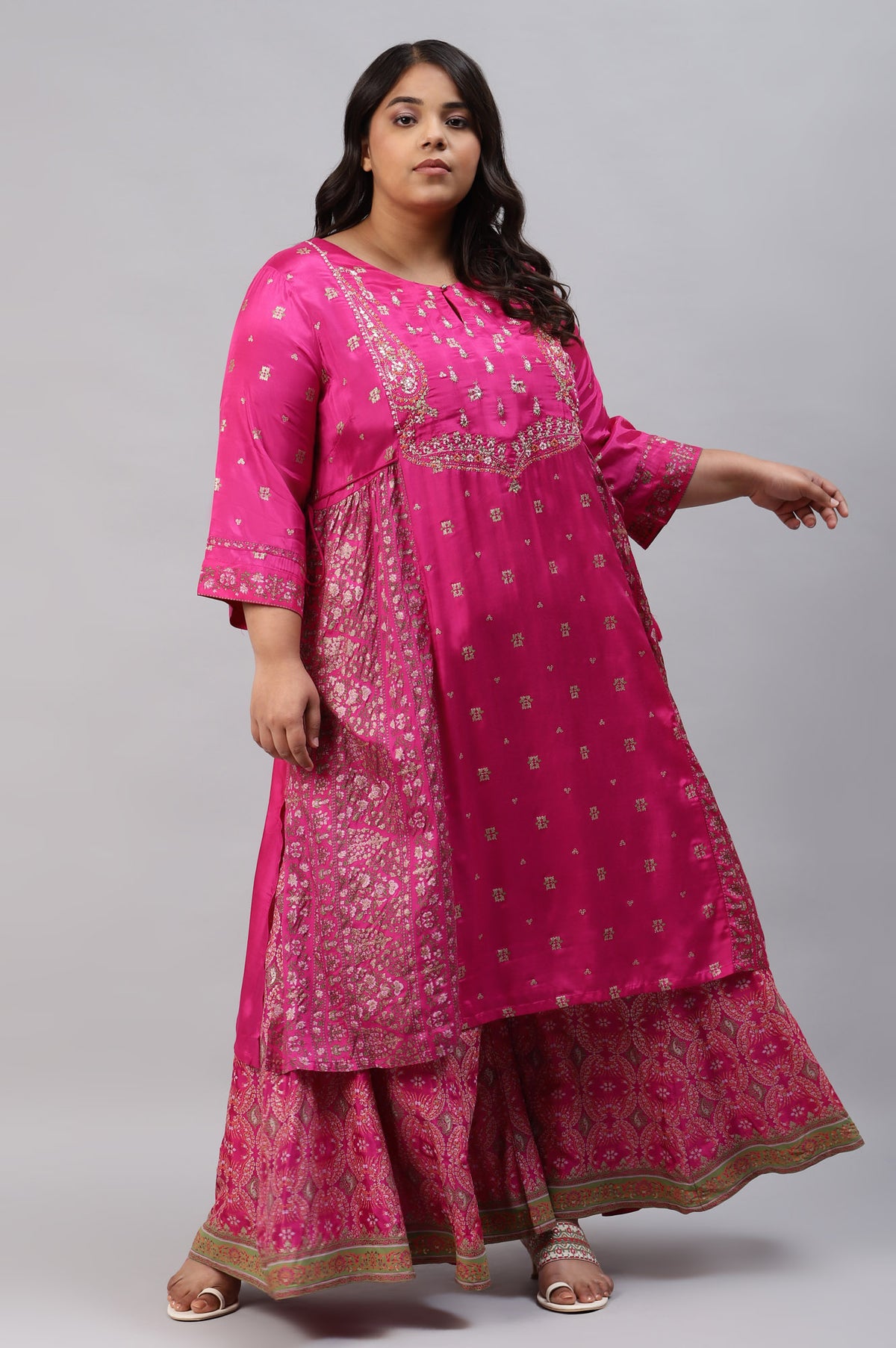 Pink Flared Floral Printed Festive Plus Size kurta - 20