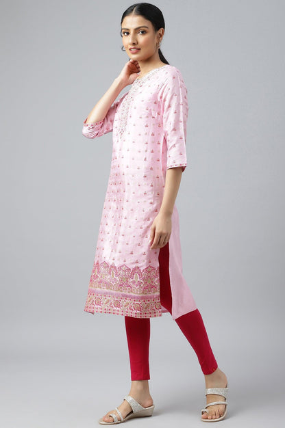 Cameo Pink Floral Printed And Embroidered kurta - wforwoman