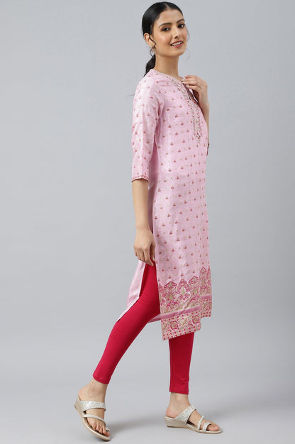 Cameo Pink Floral Printed And Embroidered kurta - wforwoman