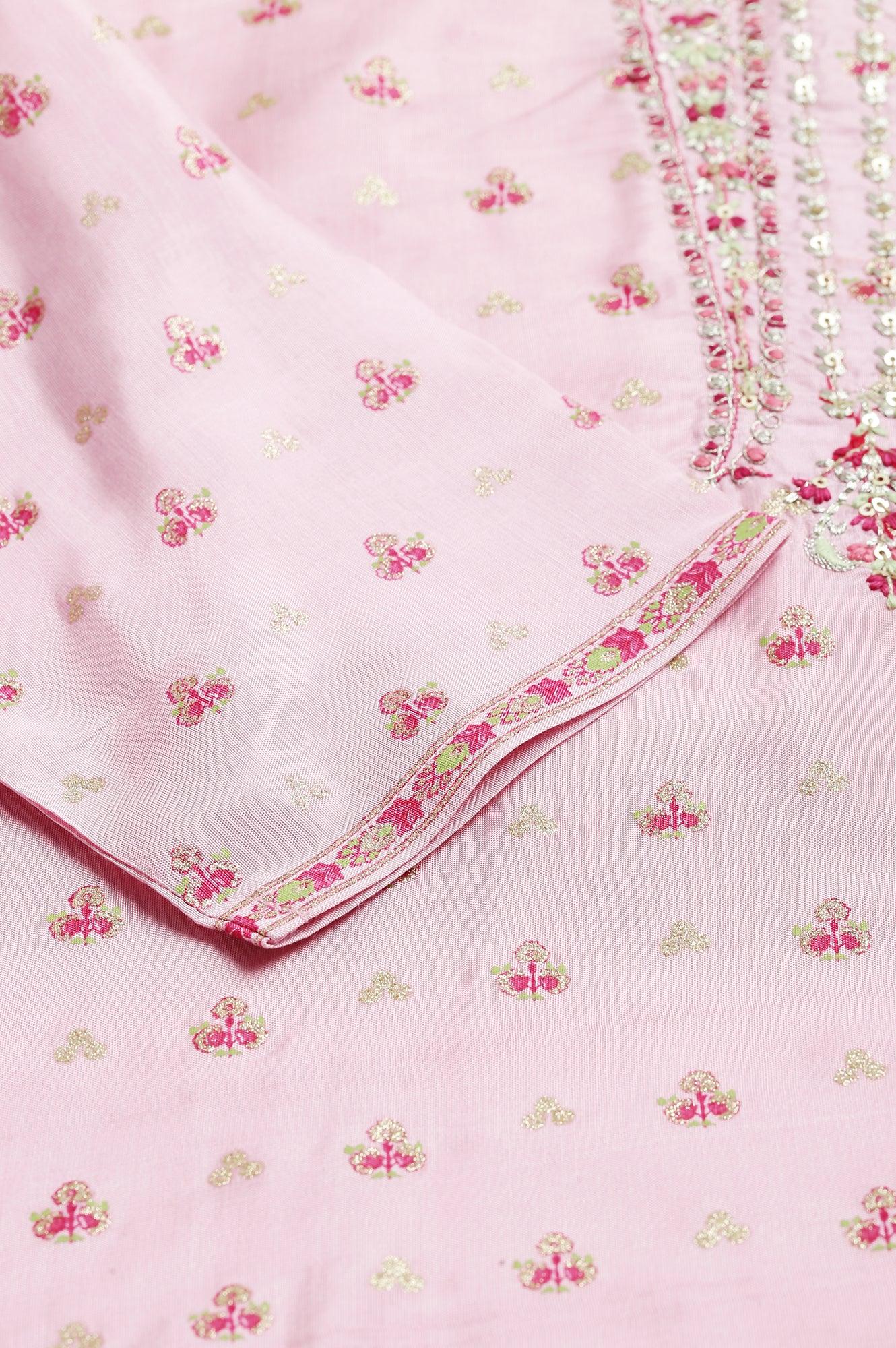 Cameo Pink Floral Printed And Embroidered kurta - wforwoman