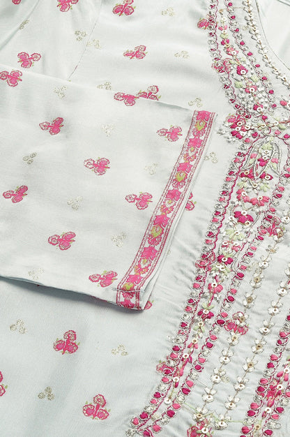 Light Blue Floral Printed kurta With Embroidery - wforwoman