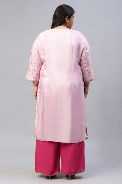 Cameo Pink Floral Printed And Embroidered Plus Size kurta - wforwoman