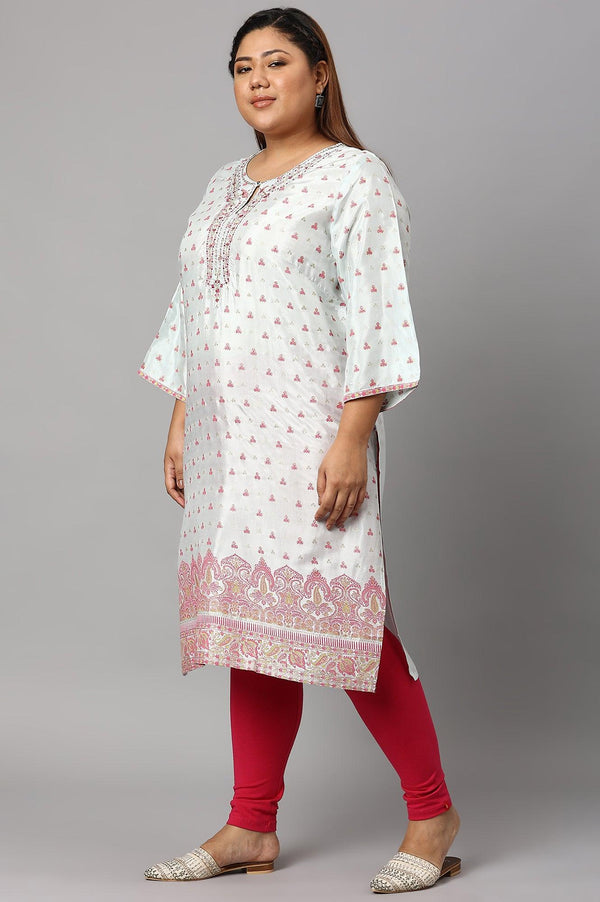 Light Blue Floral Printed Plus Size kurta With Embroidery