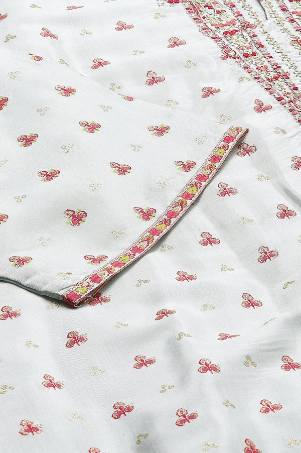 Light Blue Floral Printed Plus Size kurta With Embroidery