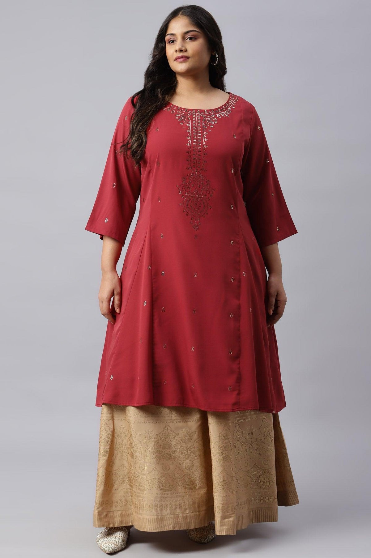 Red Mukaish Printed Plus Size kurta - 20
