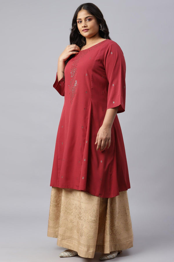 Red Mukaish Printed Plus Size kurta