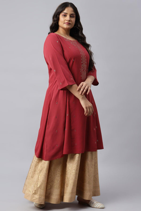 Red Mukaish Printed Plus Size kurta
