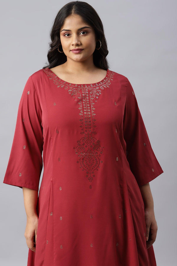 Red Mukaish Printed Plus Size kurta