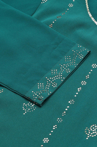 Green Mukaish Printed Layered kurta - wforwoman