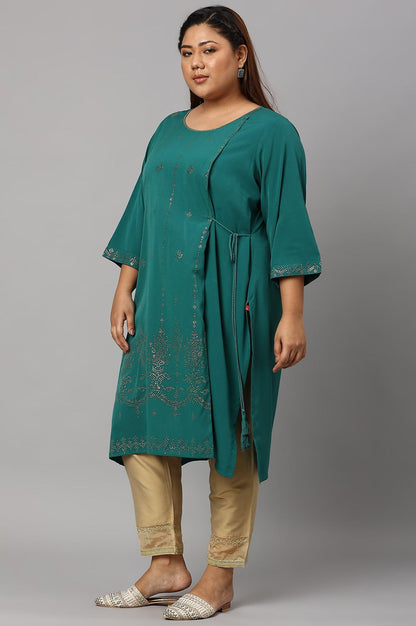 Green Mukaish Printed Layered Plus Size kurta - wforwoman