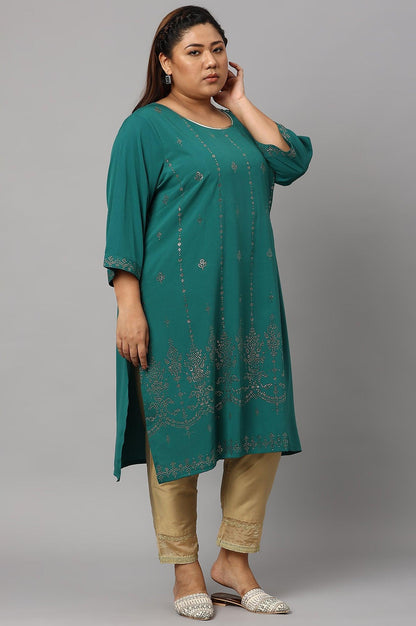 Green Mukaish Printed Layered Plus Size kurta - wforwoman