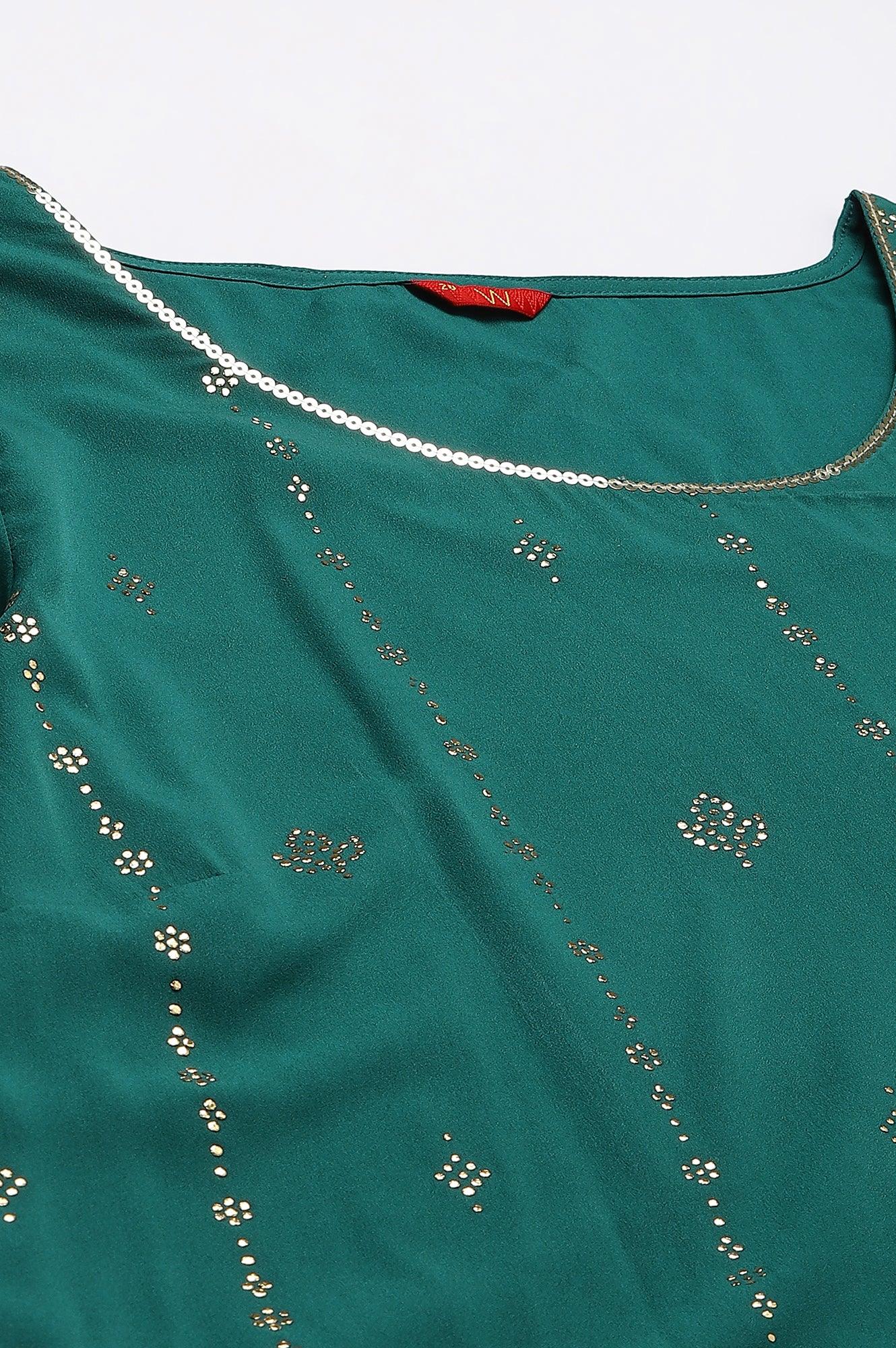 Green Mukaish Printed Layered Plus Size kurta - wforwoman