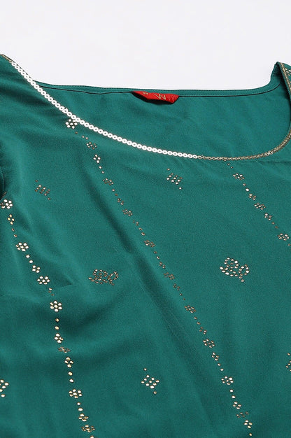 Green Mukaish Printed Layered Plus Size kurta - wforwoman