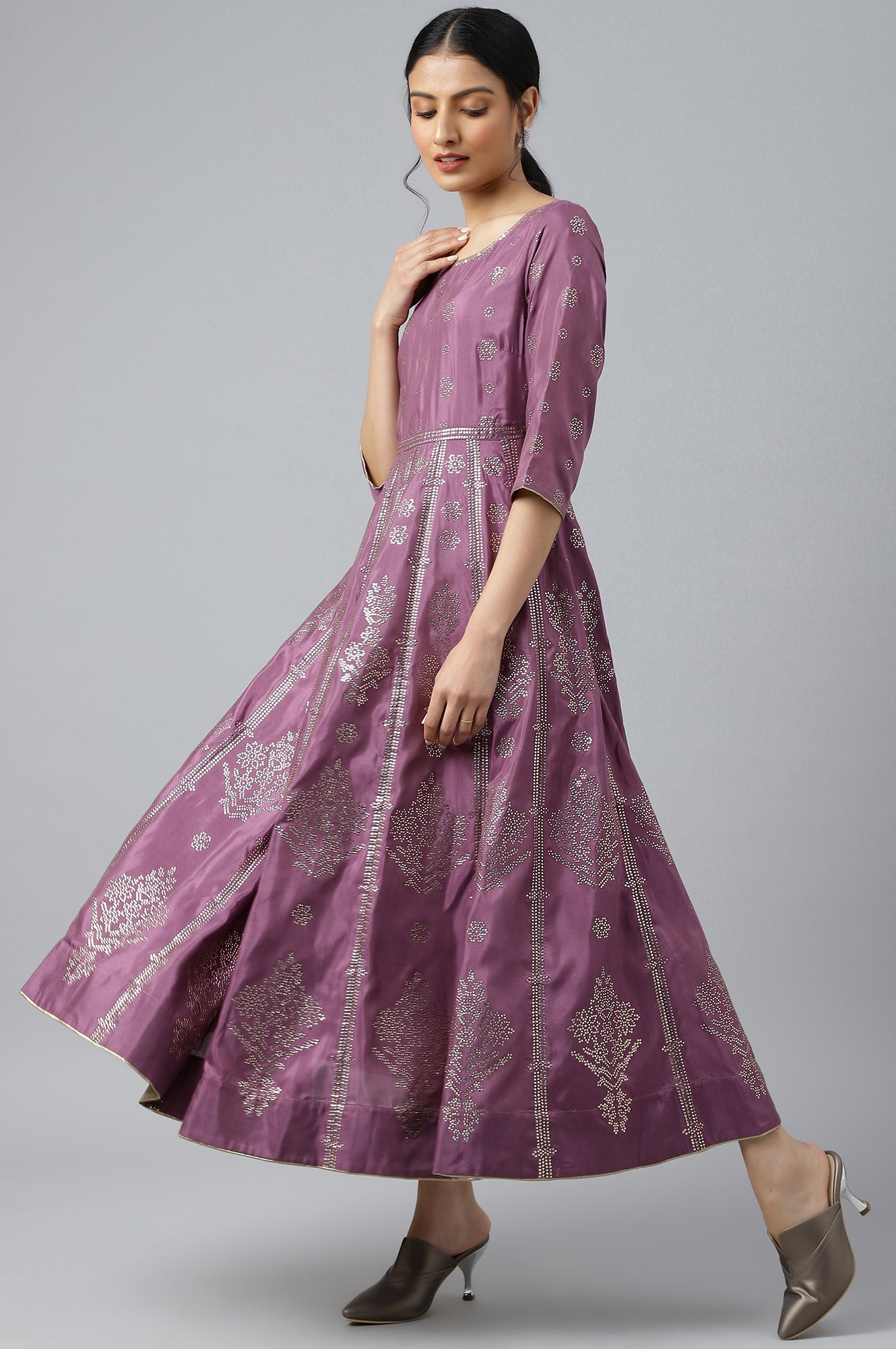 ethnic purple dress Women Purple Anarkali Suit Set Indian Ethnic Party Wear Embroidered Gown Dupatta