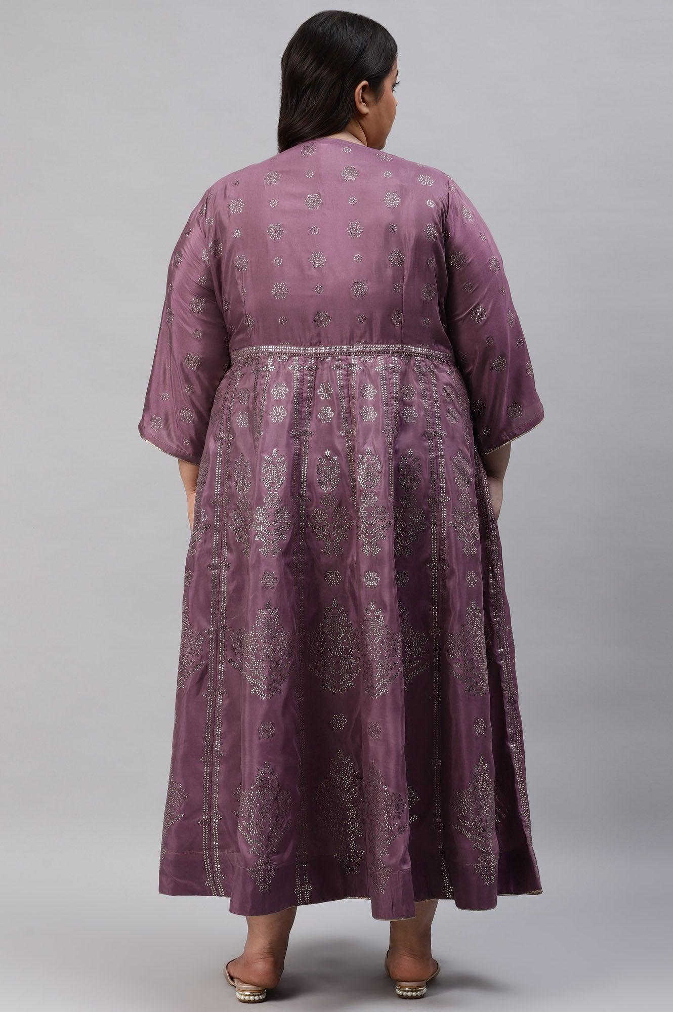 Plus Size Purple Festive Gathered Shantung Dress - wforwoman