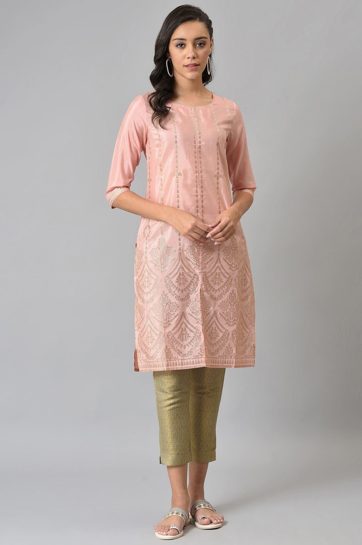 Blush Pink Mukaish Printed kurta - M