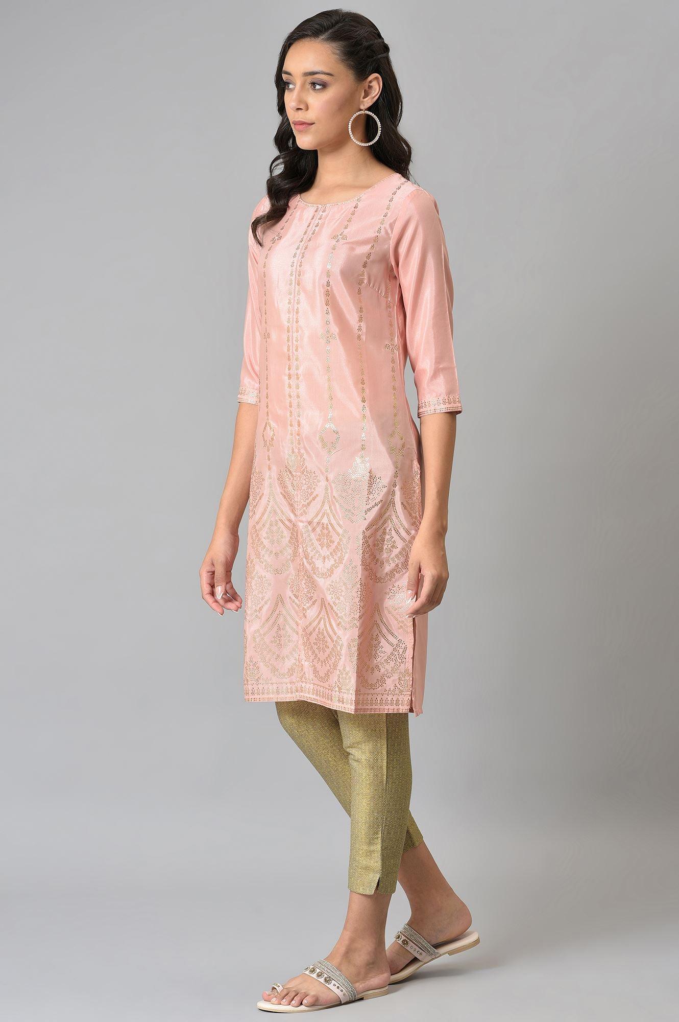 Blush Pink Mukaish Printed kurta - wforwoman