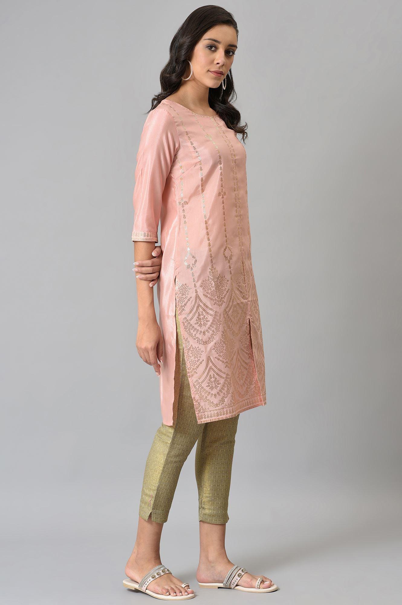 Blush Pink Mukaish Printed kurta - wforwoman