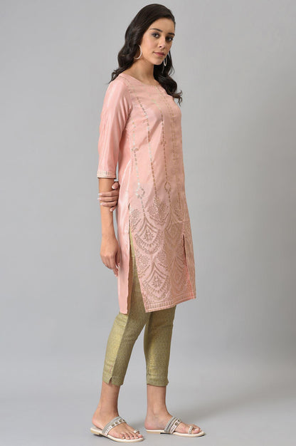 Blush Pink Mukaish Printed kurta - wforwoman