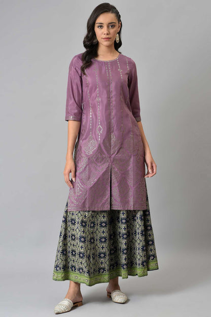 Purple Shantung Mukaish Printed kurta - wforwoman