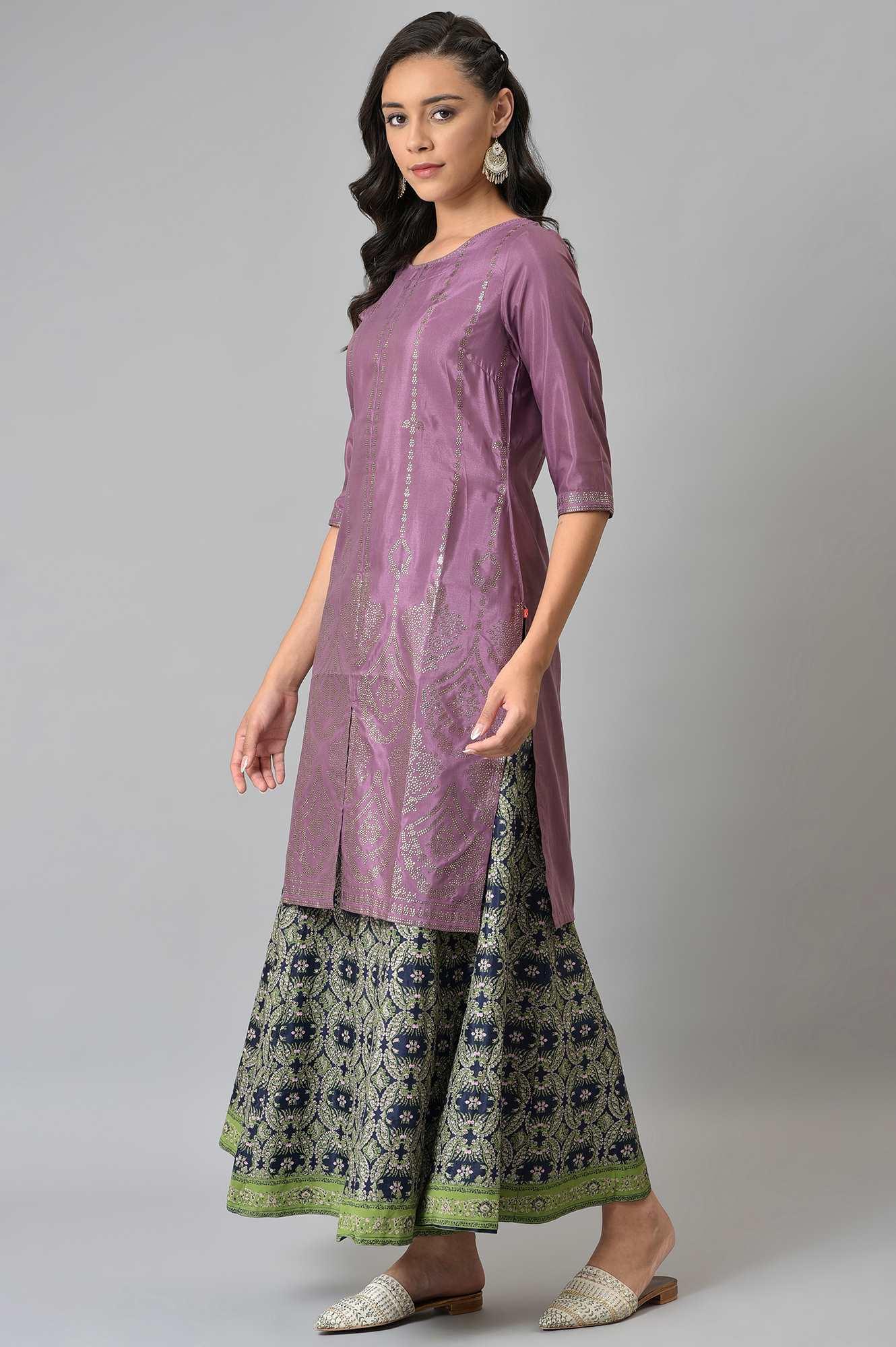 Purple Shantung Mukaish Printed kurta - wforwoman