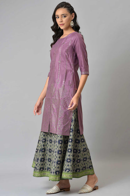 Purple Shantung Mukaish Printed kurta - wforwoman