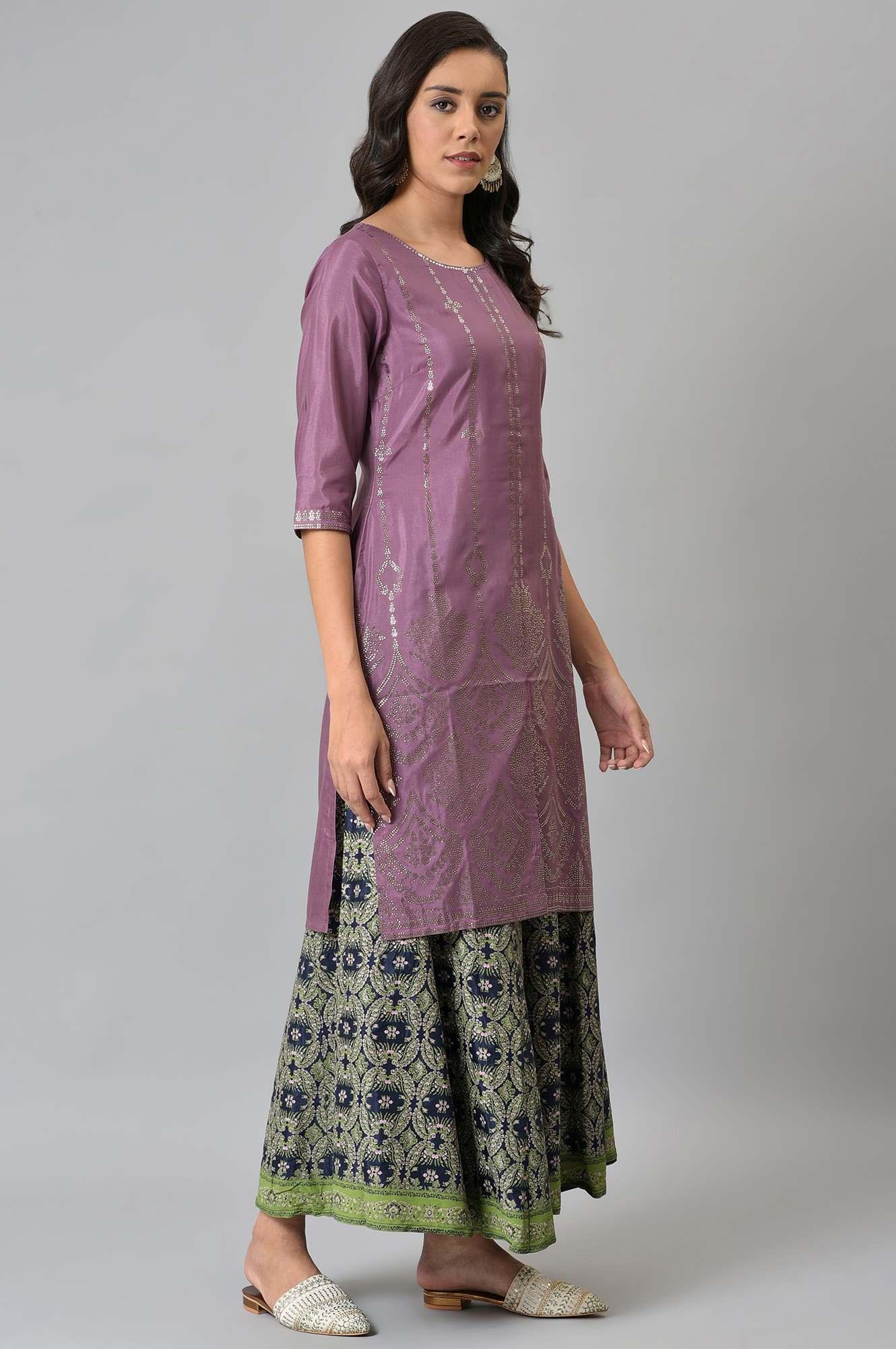 Purple Shantung Mukaish Printed kurta - wforwoman
