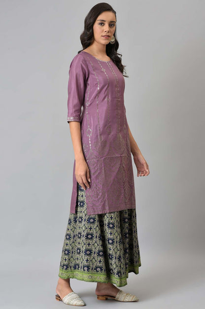 Purple Shantung Mukaish Printed kurta - wforwoman