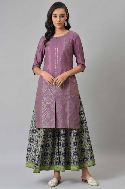 Purple Shantung Mukaish Printed kurta - wforwoman