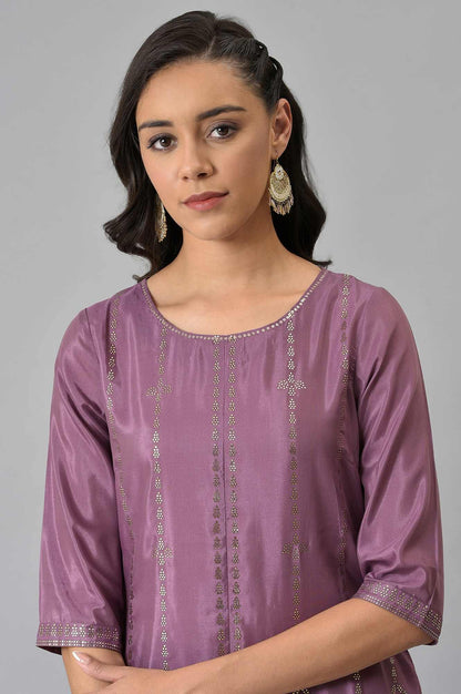 Purple Shantung Mukaish Printed kurta - wforwoman