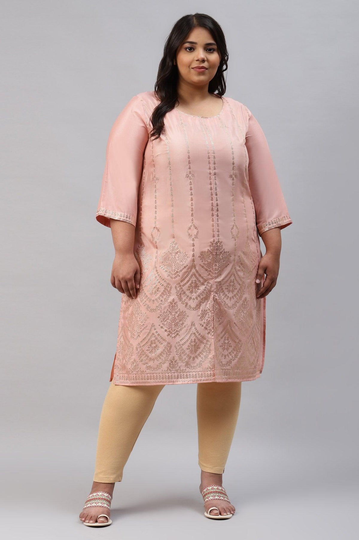 Plus Size Blush Pink Mukaish Printed kurta - 20