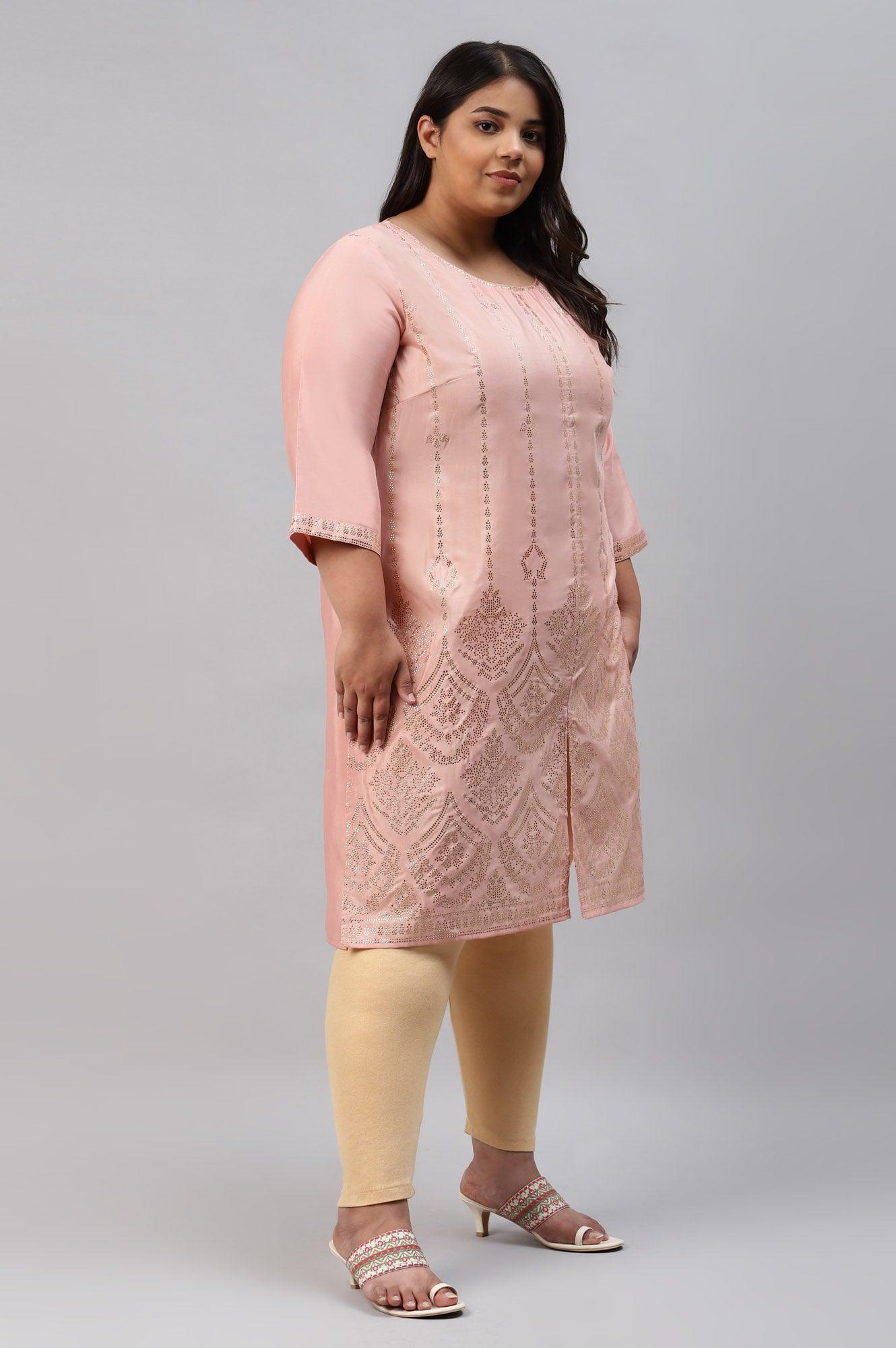 Plus Size Blush Pink Mukaish Printed kurta - wforwoman