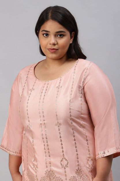Plus Size Blush Pink Mukaish Printed kurta - wforwoman