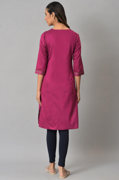 Magenta Mukaish Printed kurta With Sequins - wforwoman