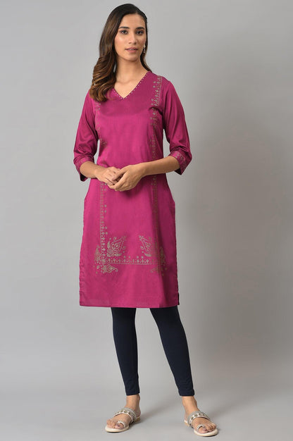 Magenta Mukaish Printed kurta With Sequins - wforwoman