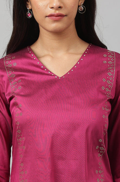 Magenta Mukaish Printed kurta With Sequins - wforwoman