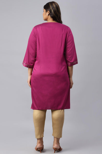 Magenta Mukaish Printed Plus Size kurta With Sequins - wforwoman