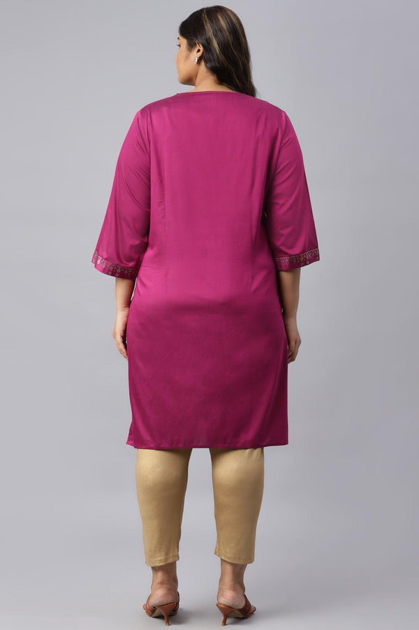 Magenta Mukaish Printed Plus Size kurta With Sequins