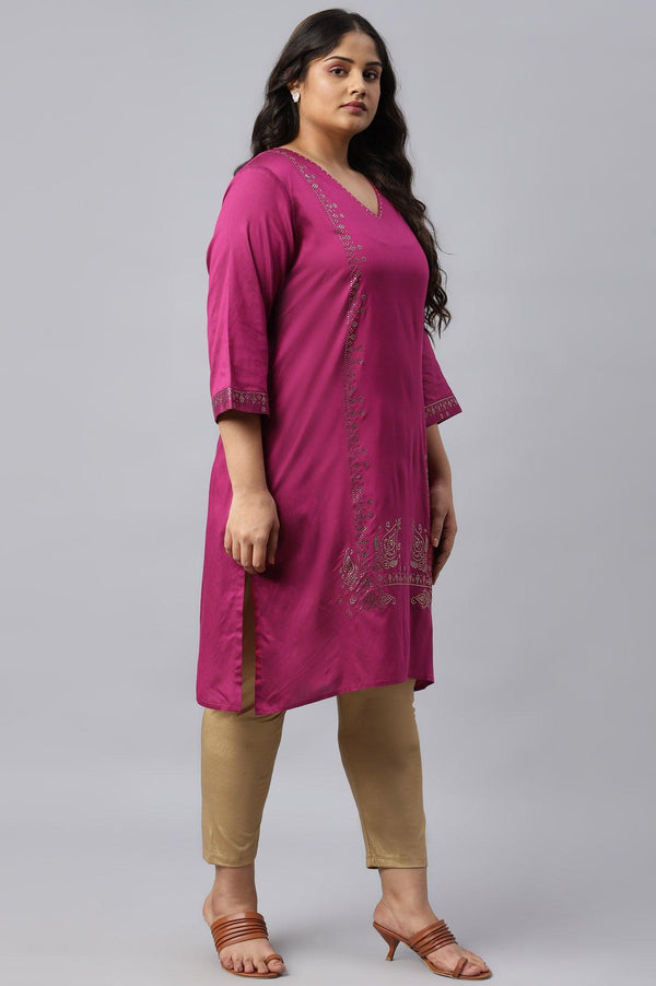 Magenta Mukaish Printed Plus Size kurta With Sequins