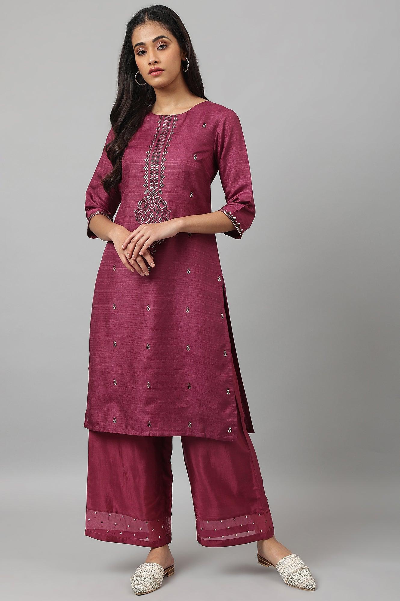 Purple Karnatka Silk Mukaish Print kurta - wforwoman