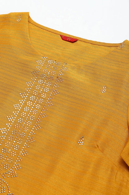 Mustard Karnatka Silk Mukaish Print kurta - wforwoman
