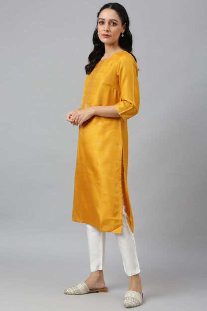 Mustard Karnatka Silk Mukaish Print kurta - wforwoman
