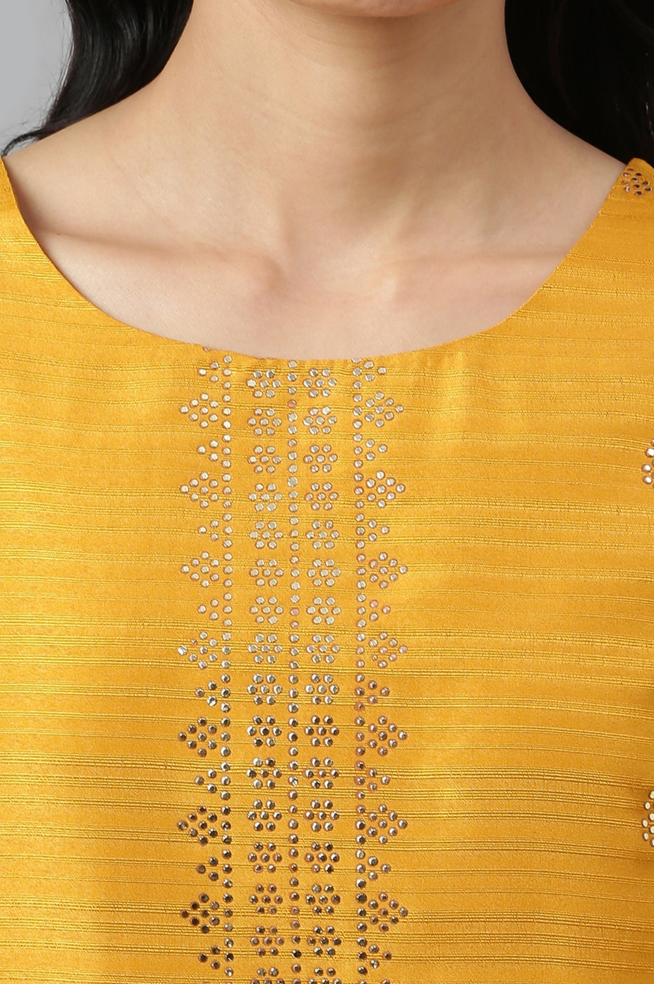 Mustard Karnatka Silk Mukaish Print kurta