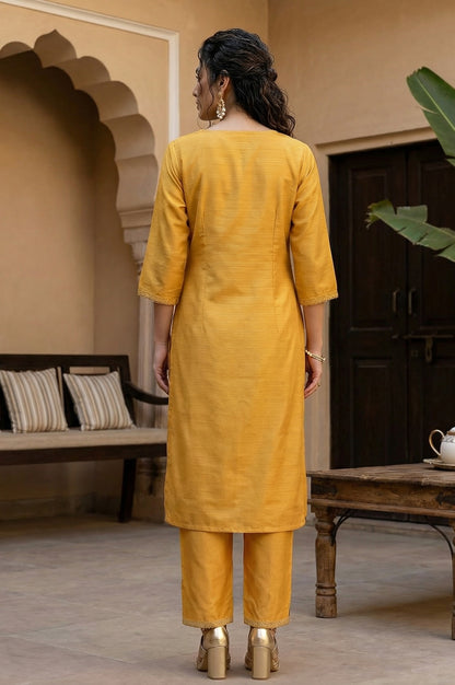 Mustard Karnatka Silk Mukaish Print kurta
