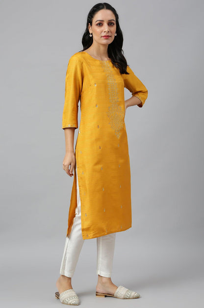 Mustard Karnatka Silk Mukaish Print kurta - wforwoman