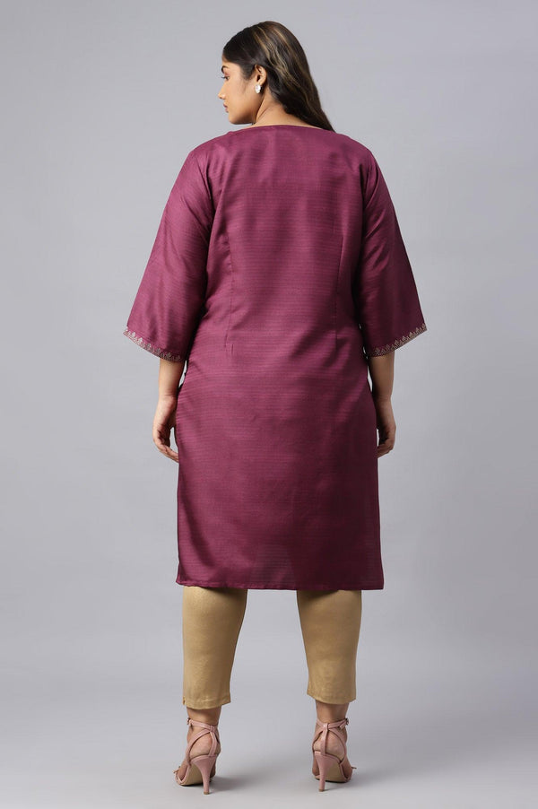 Plus Size Purple Karnatka Silk Mukaish Print kurta