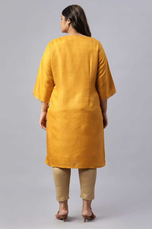 Plus Size Mustard Karnatka Silk Mukaish Print kurta