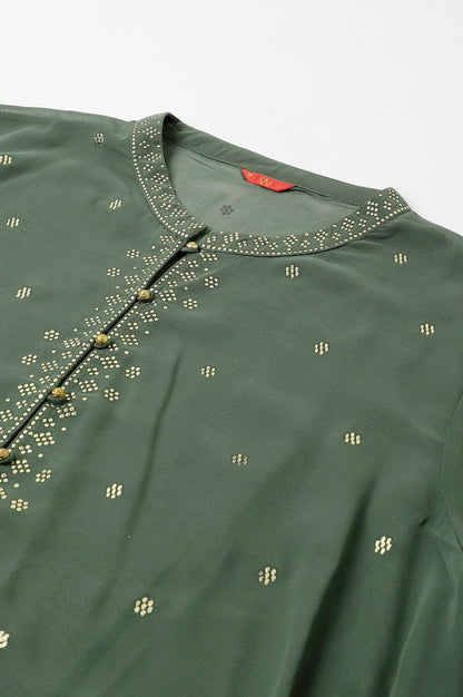 Green Mukaish Dress With Poly Georgette Short Jacket - wforwoman