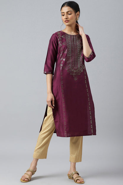 Dark Pink Mukaish Placement Print kurta - wforwoman
