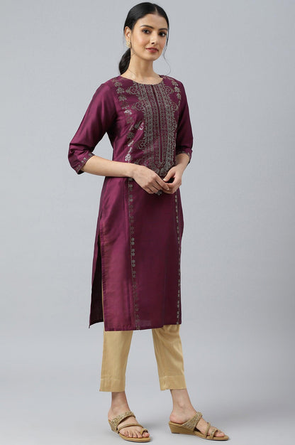 Dark Pink Mukaish Placement Print kurta - wforwoman